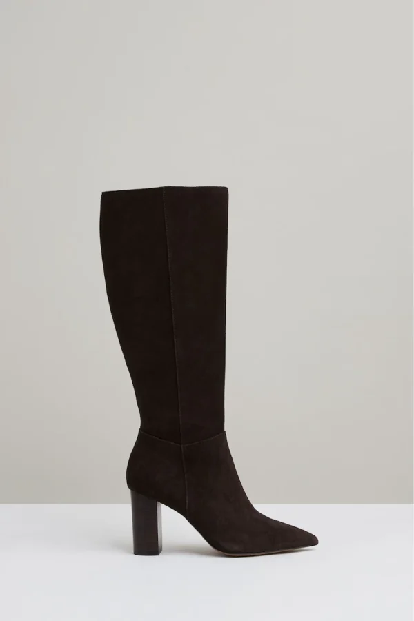 Reiss Chocolate Bianca Block Heel Knee High Boots