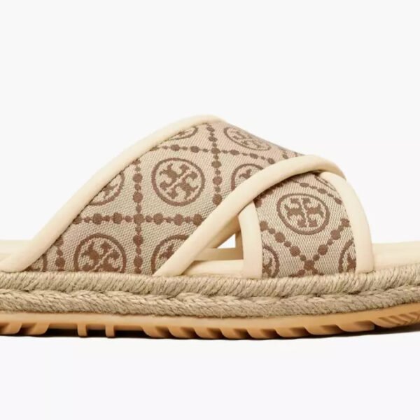 Tory Burch T Monogram Cross Espadrille Slide Sandal - Image 3