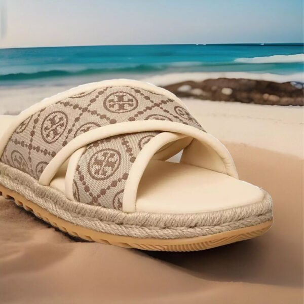 Tory Burch T Monogram Cross Espadrille Slide Sandal