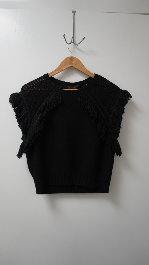 Brand New BCBG Maxazria Black Fringe Sleeveless Sweater