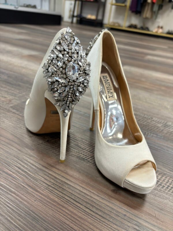 BADGLEY MISCHKA Ivory Satin Kiara Embellished Open Peep-Toe Stiletto Pumps - Image 2