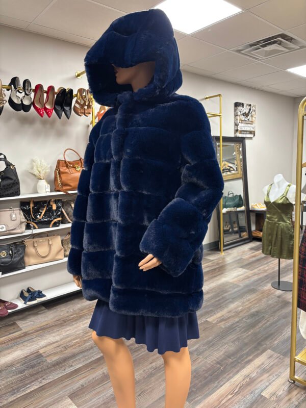 BCBGMAXAZRIA Royal Blue Mink Jacket with hood and 7/8 sleeves