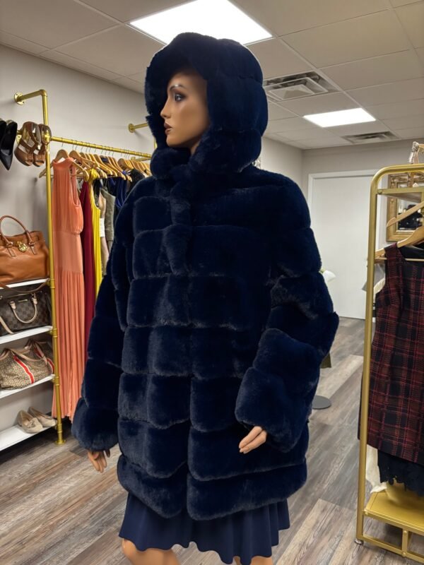 BCBGMAXAZRIA Royal Blue Mink Jacket with hood and 7/8 sleeves - Image 2