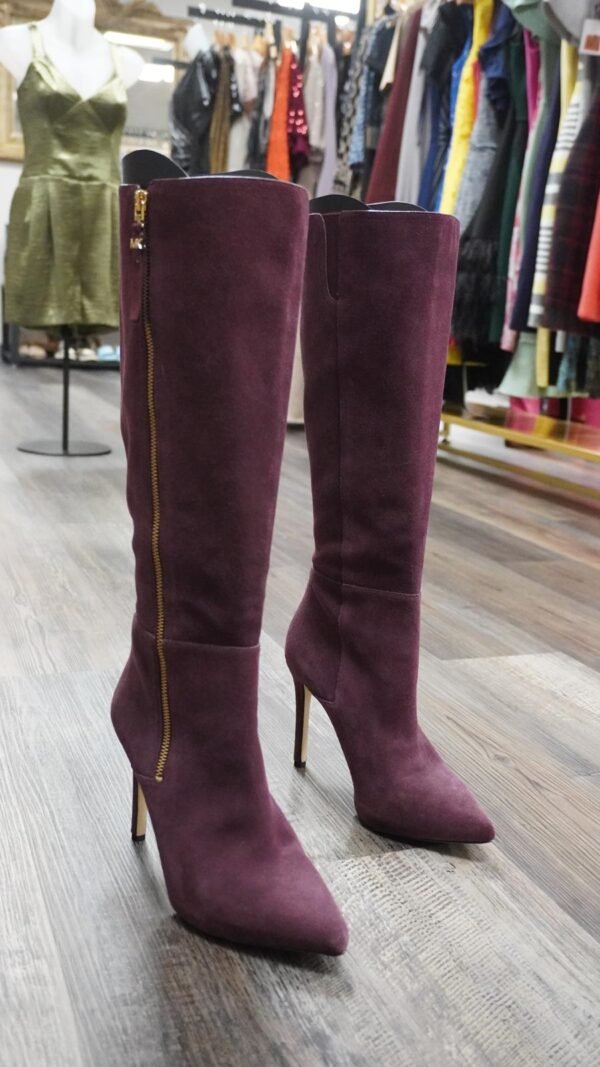 suede leather burgundy heel boots