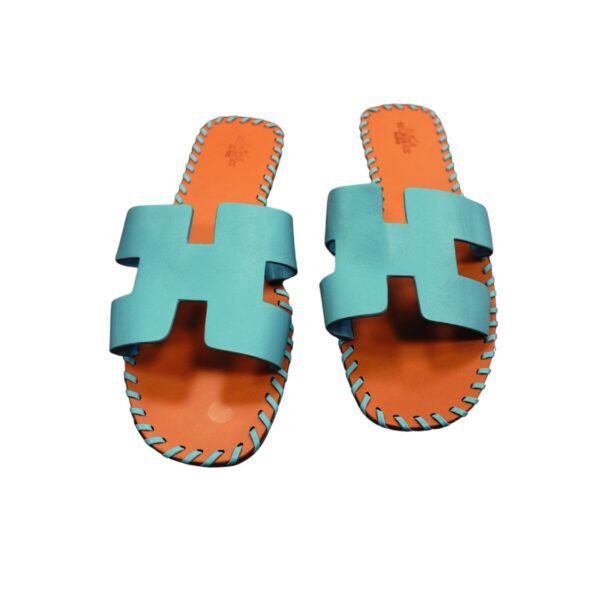 Hermes Braided Oran Sandals Slippers in Sky Blue and Tan, Barely worn