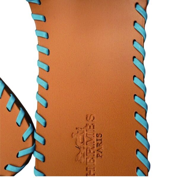 Hermes Braided Oran Sandals Slippers in Sky Blue and Tan, Barely worn - Image 3