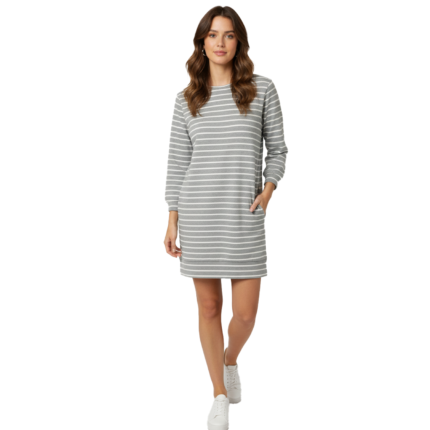 BCBG Max Azria Gray Striped Oversized Sweatshirt Dress – 90s Inspired Casual Lounge Chic Style for Women Size Small