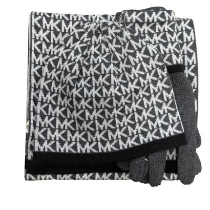 Michael Kors 3 piece boxed set. Scarf, Beanie, and cuffed gloves. Black and white